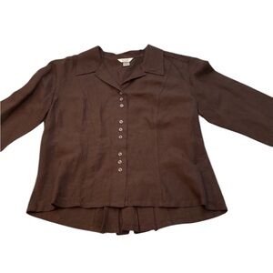 Women's Brown Linen Button-Up Top